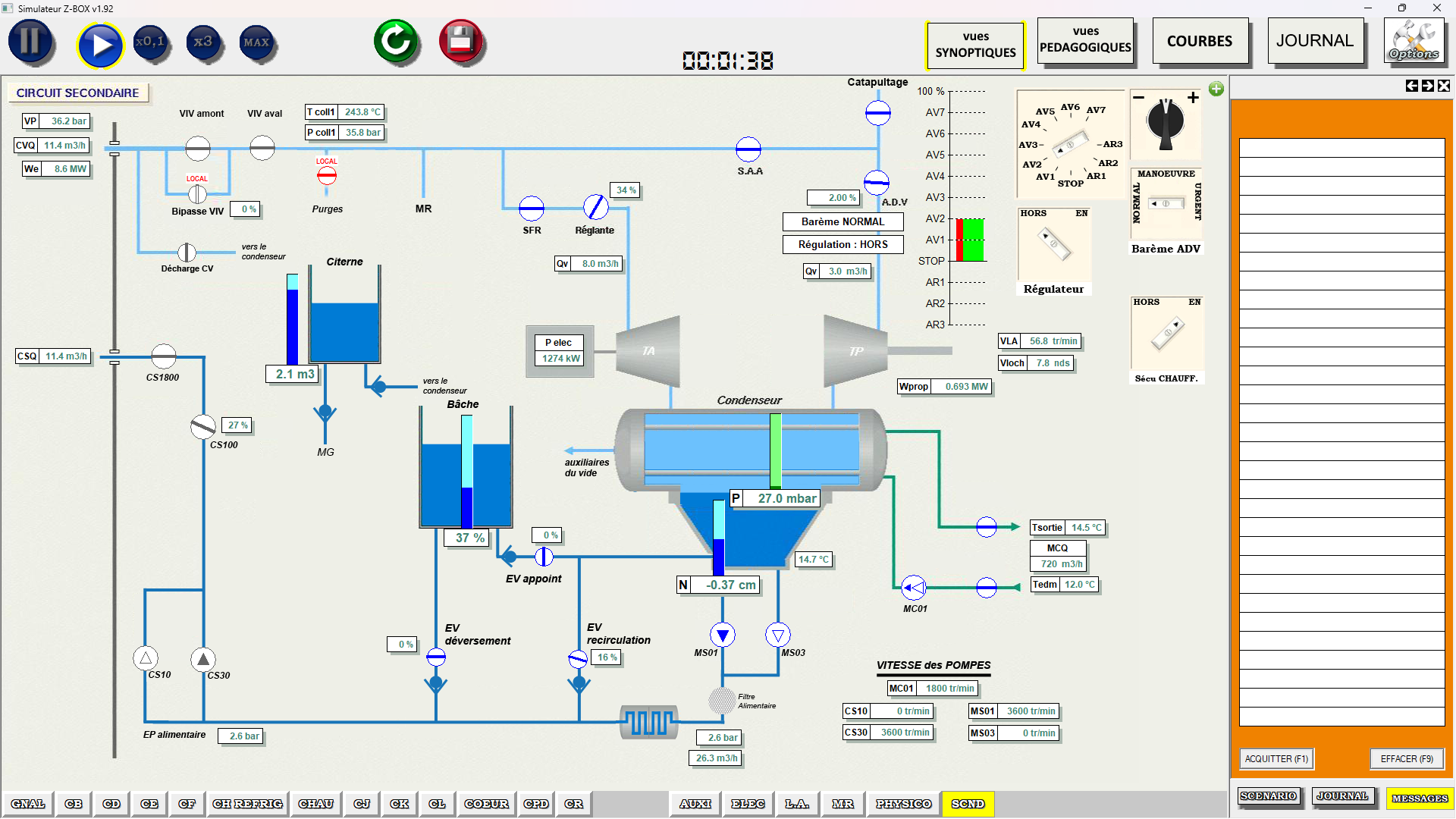 La vue "circuit secondaire" est l'une des nombreuses vues permettant de conduite la chaufferie nucléaire